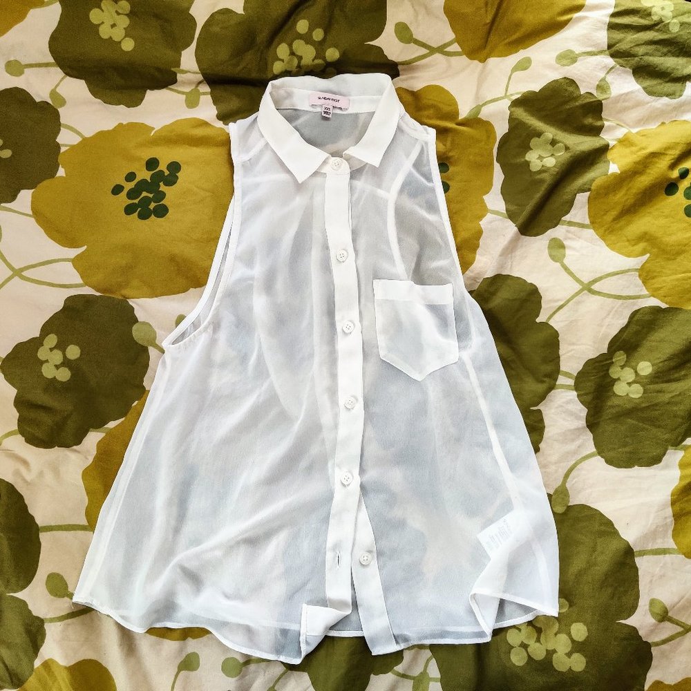 Aritzia Sheer Sleeveless Collar top XXS White